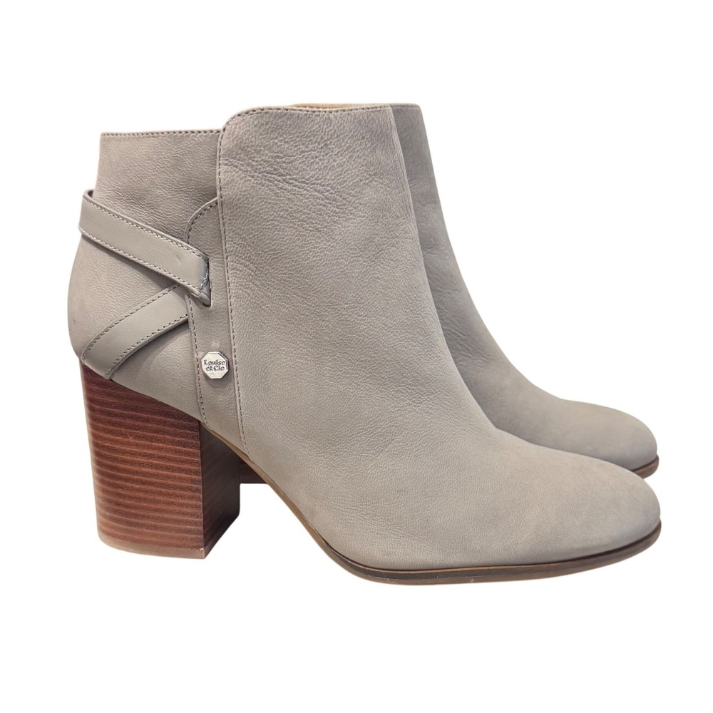 Louise et Cie Zaharia‎ Block Heel Ankle Booties Taupe Suede Wrap Detail Size 9.5